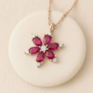 Ruby Flower Pendant with White sapphire